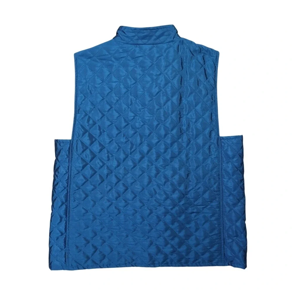 Josephine Chaus Quilted Vest Womens Medium Blue Excellent Sleeveless Full‎ Zip